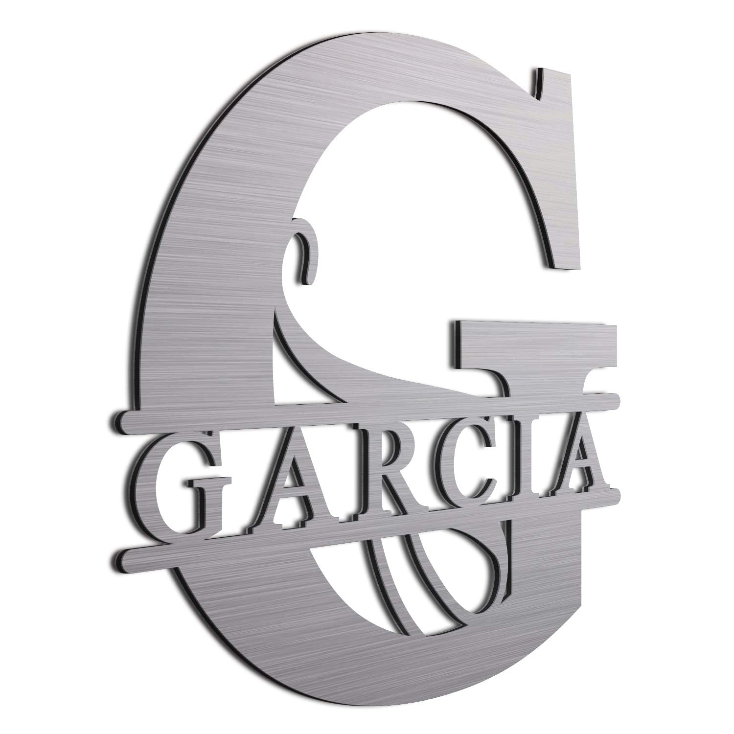 JASS GRAPHIX Garcia 12 Brushed Aluminum Monogrammed Sign Door Wall Decor Last Name Signs for Home