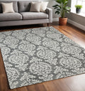 5' X 8' Gray Ivory And Black Floral Hand Tufted Area Rug