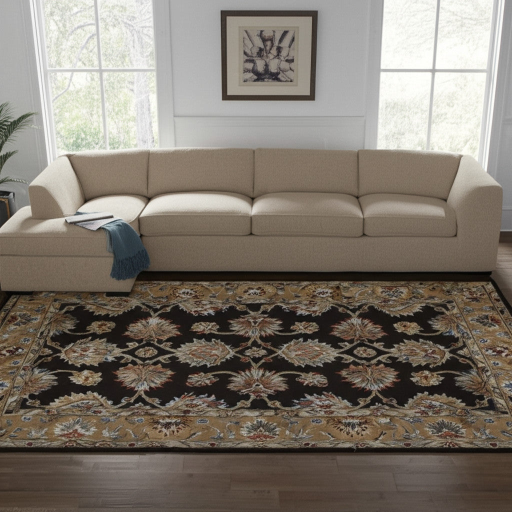 8' X 10' Brown Tan And Orange Floral Hand Tufted Area Rug