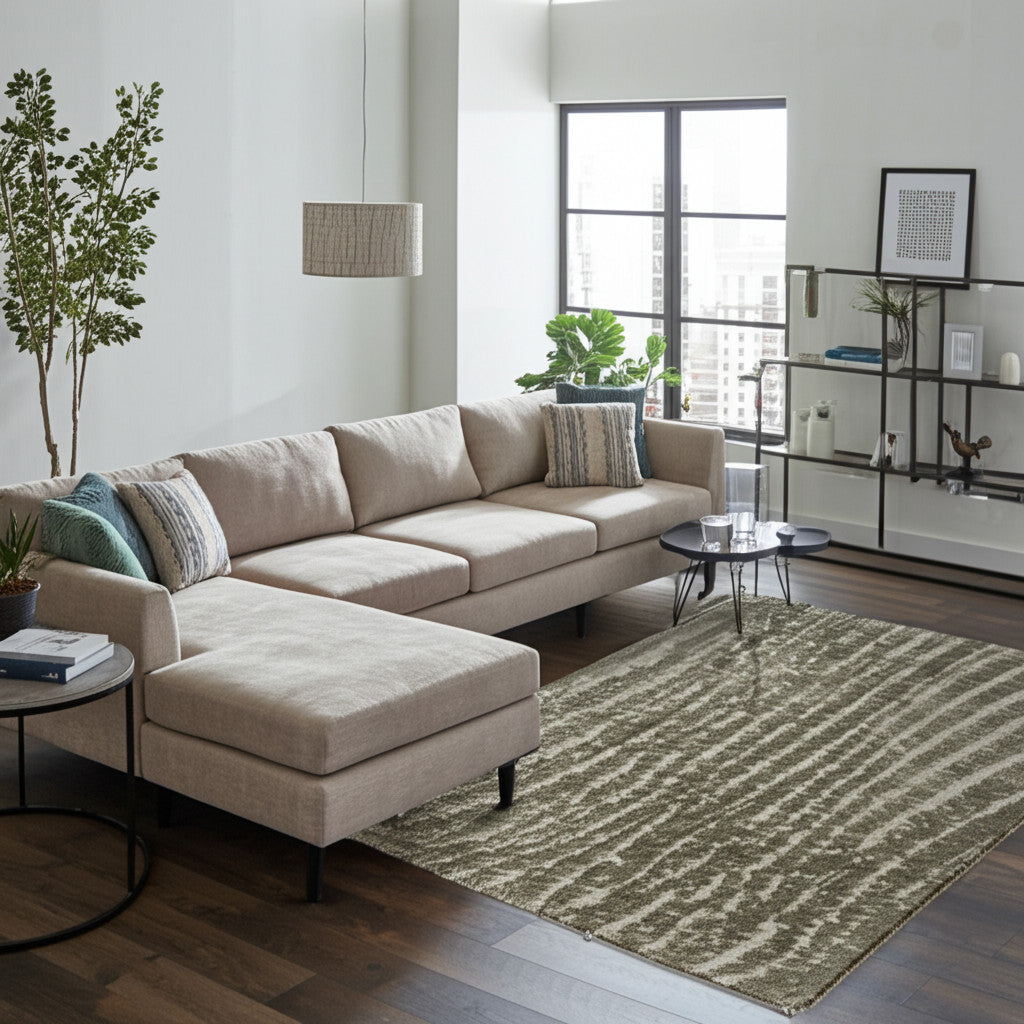 8' X 10' Green And Tan Abstract Area Rug