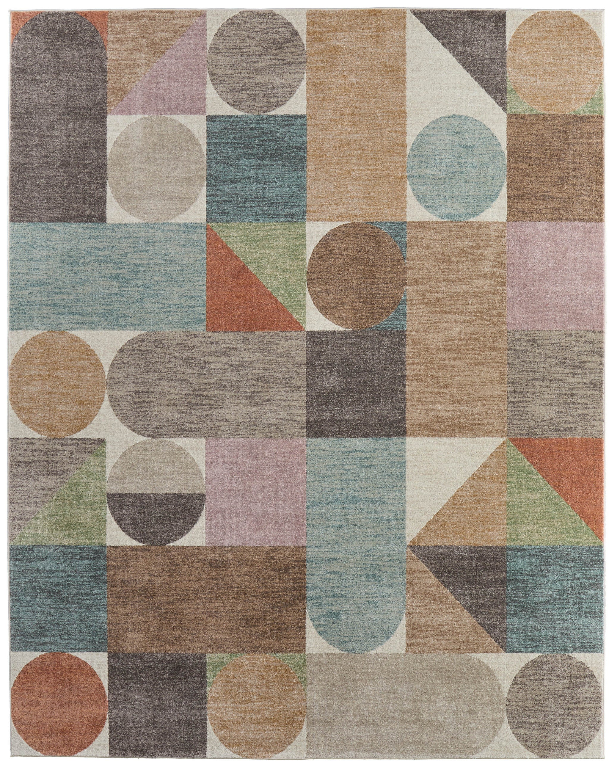 8' X 10' Ivory Brown And Blue Checkered Area Rug