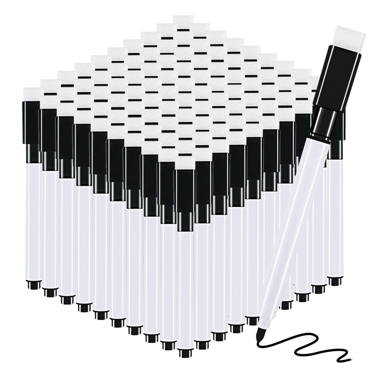 Reton Rewritable Magnetic Dry Wipe White Board Markers Pens With Eraser Cap (100 Pcs, Black)