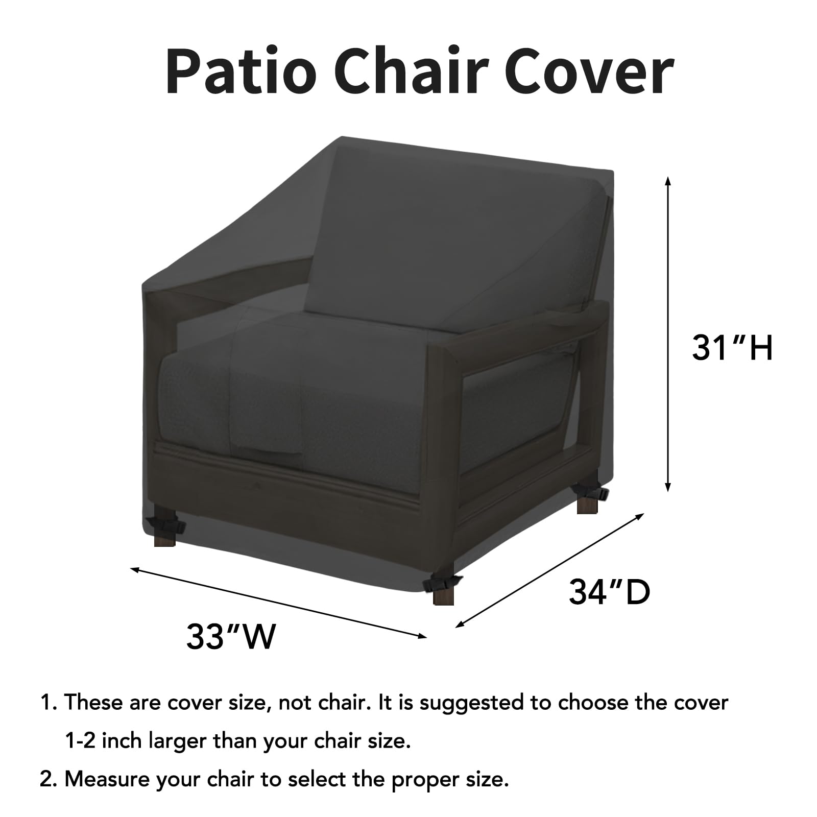Easy-Going Waterproof Patio Chair Cover Uv Resistant Outdoor Chair Cover Weatherproof Lawn Patio Furniture Cover With Tape Sealed Seam (2 Pack-33Wx34Dx31H Inch, Black)