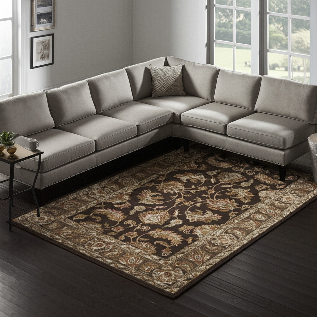 8' X 10' Brown Tan And Ivory Oriental Hand Tufted Area Rug