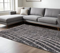 9' X 12' Black Gray And Ivory Abstract Area Rug