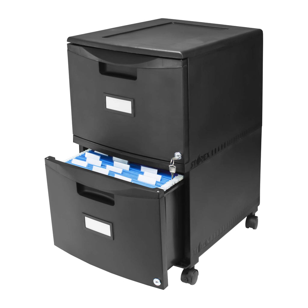 Storex 61312B01C Two-Drawer Mobile Filing Cabinet, 14-3/4w x 18-1/4d x 26h, Black
