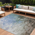 9 X 12 Denim Blue Taupe And Ivory Abstract Washable Indoor Outdoor Area Rug