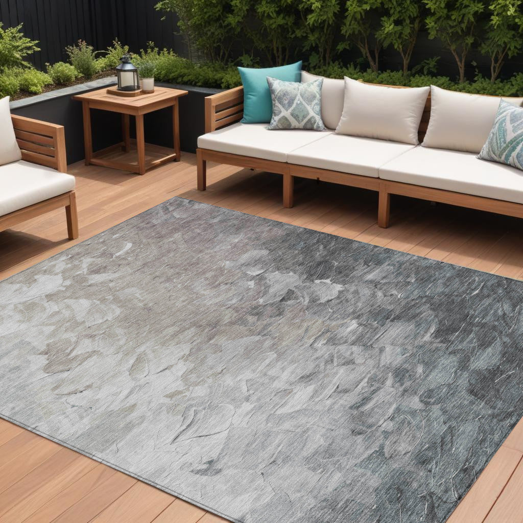 9 X 12 Taupe Brown And Silver Abstract Washable Indoor Outdoor Area Rug