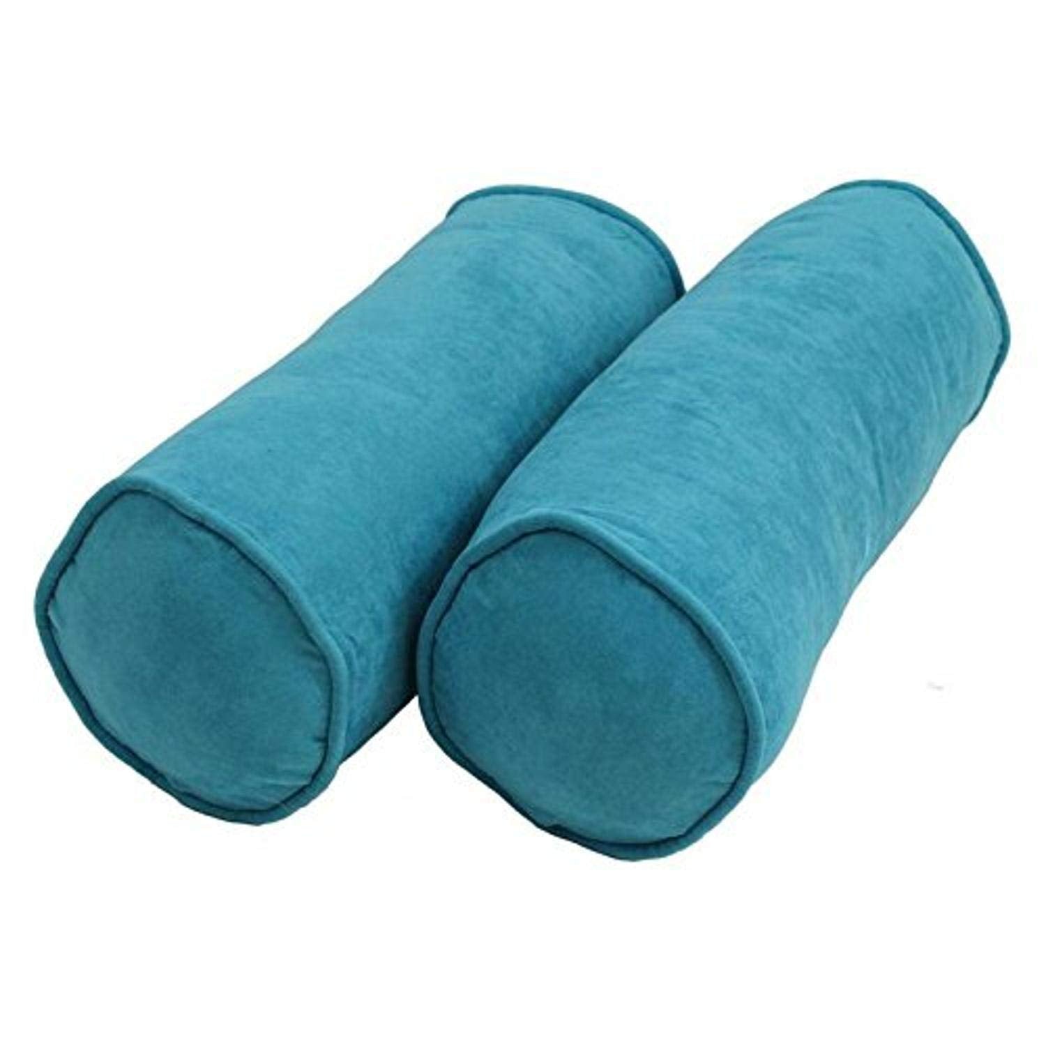 Blazing Needles Corded Microsuede Bolster Pillows (Set of 2), 20" x 8", Aqua Blue