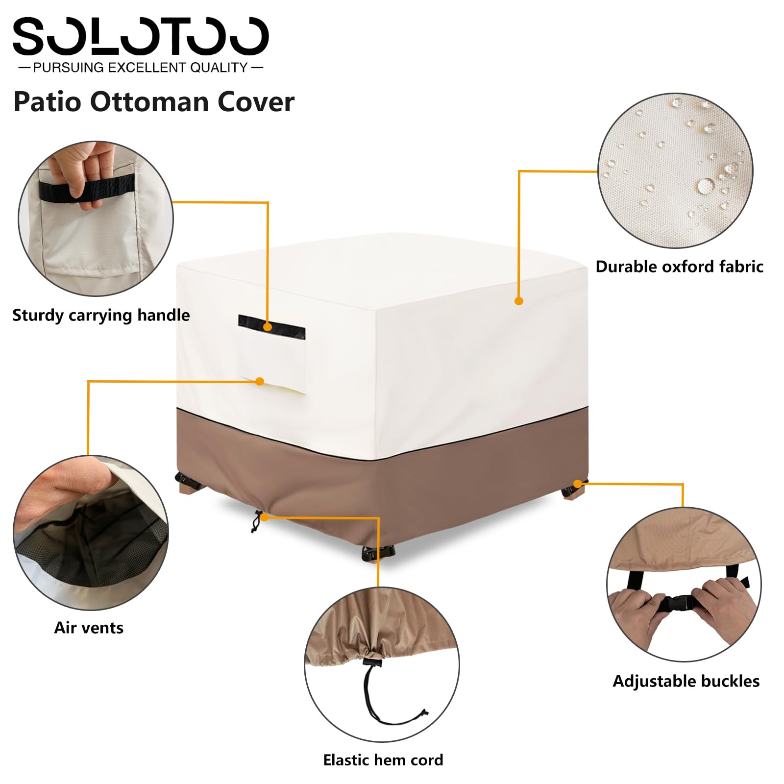 Solotoo Patio Ottoman Cover Waterproof Square Outdoor Ottoman Cover,25W X 25D X 18H Inches Patio Furniture Covering Protector Ou