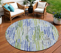8 Sky Blue And Fern Green Round Striped Washable Indoor Outdoor Area Rug
