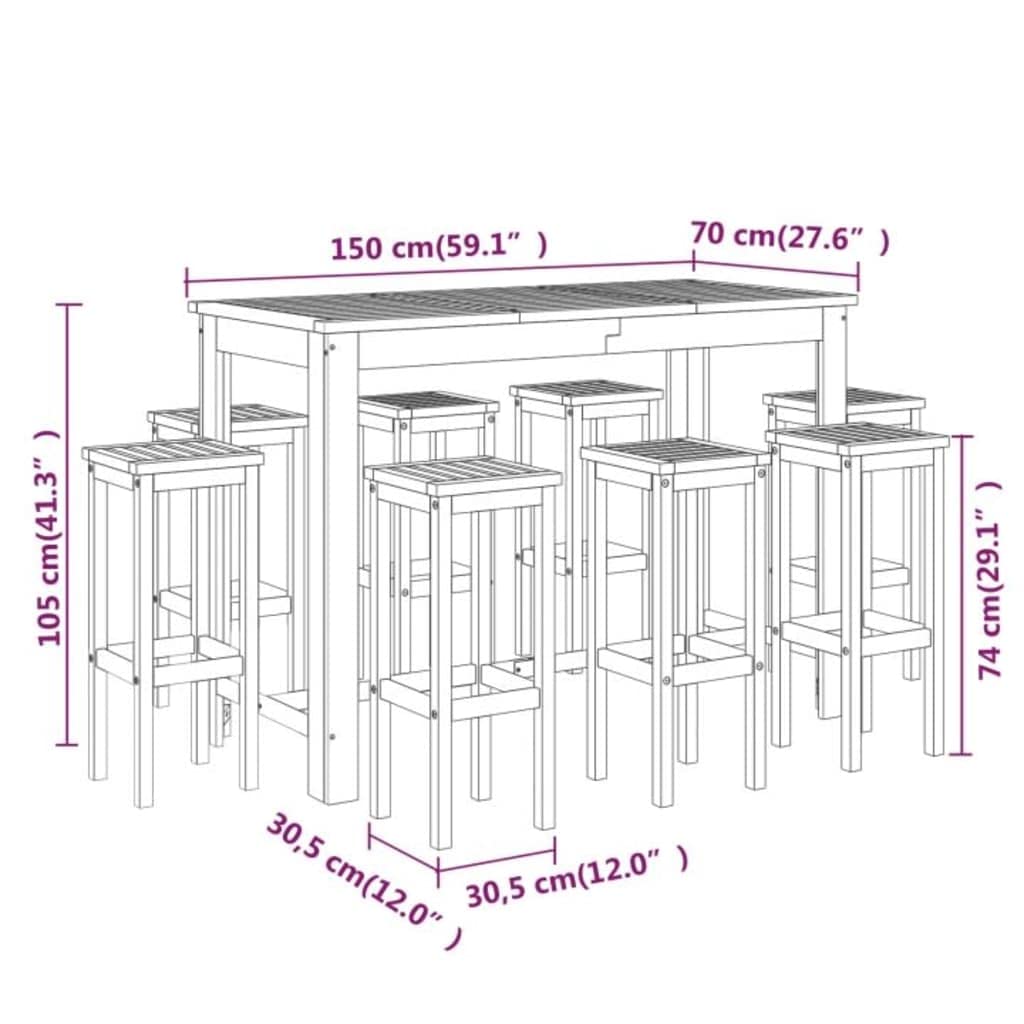 vidaXL Patio Bar Set 9 Piece, Outdoor Bar Table and Stools, Patio Furniture Set, Dining Set for Garden, Farmhouse, Solid Wood Acacia