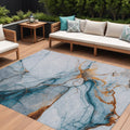 8' X 10' Sky Blue And Copper Abstract Washable Indoor Outdoor Area Rug