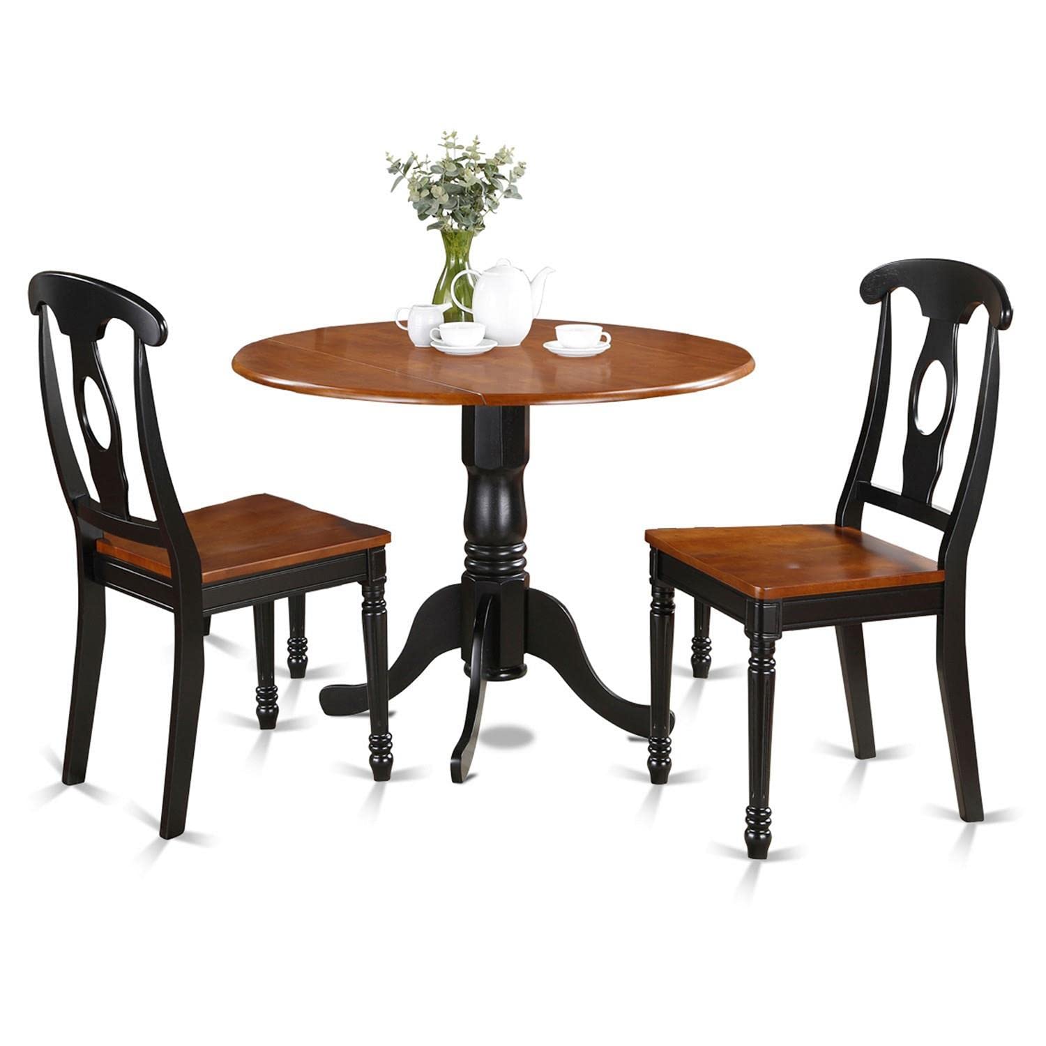 East West Furniture Dublin 3 Piece Set Contains a Round Dining Table with Dropleaf and 2 Kitchen Chairs, 42x42 Inch, Black & Cherry