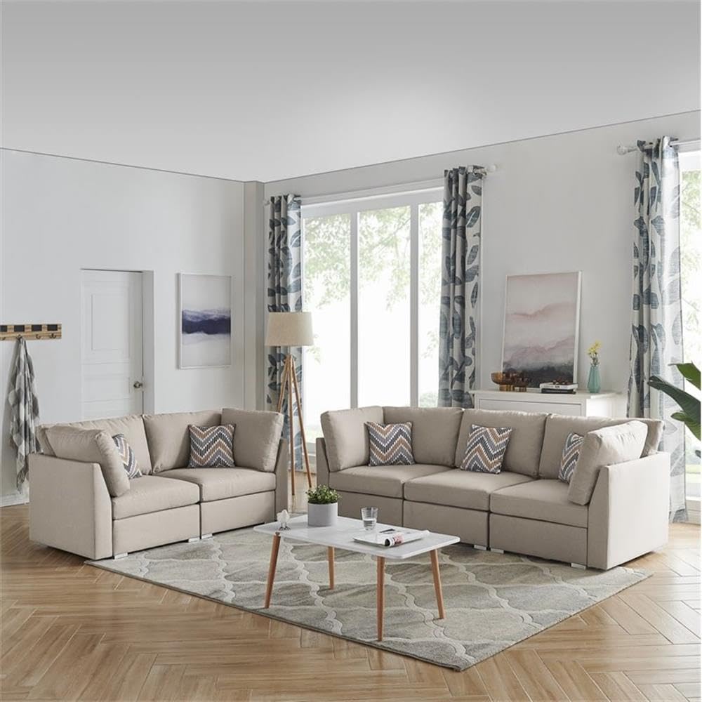 Lilola Home Amira Beige Fabric Sofa and Loveseat Living Room Set with Pillows