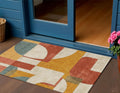 3' X 5' Coral Gold And Ivory Geometric Washable Indoor Outdoor Area Rug