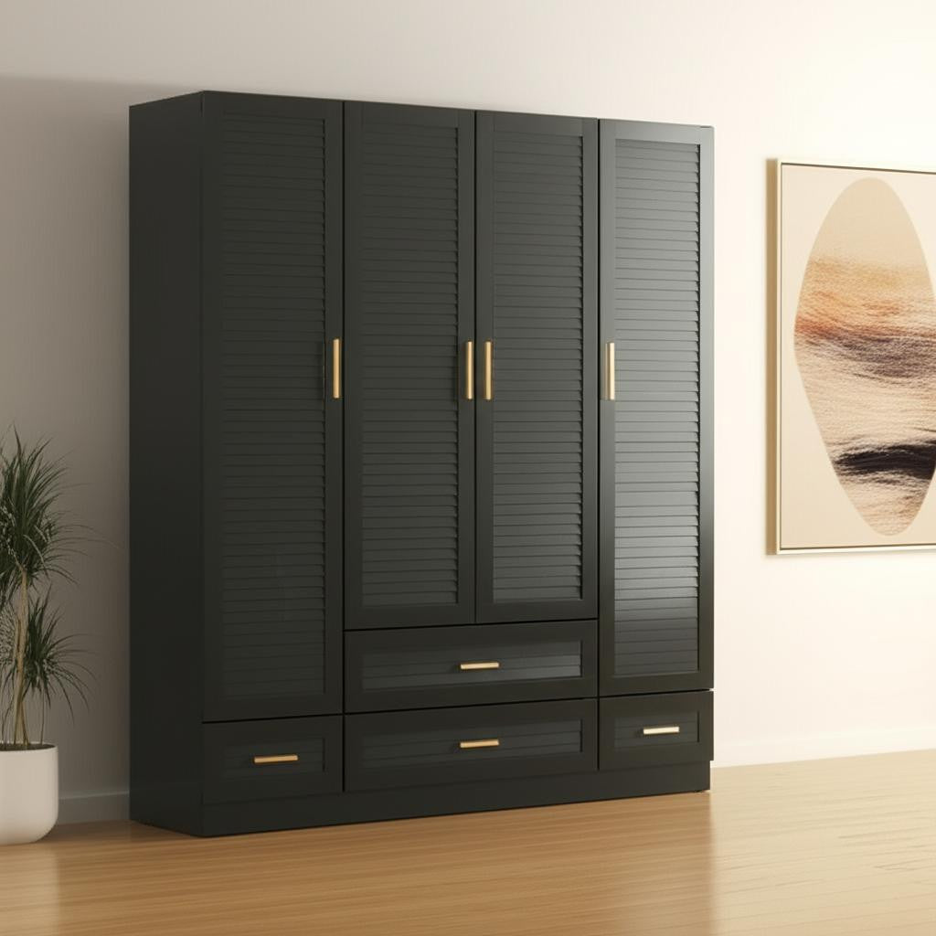 71 Black Plantation Shutter Wood Four Door Four Drawer Combo Dresser