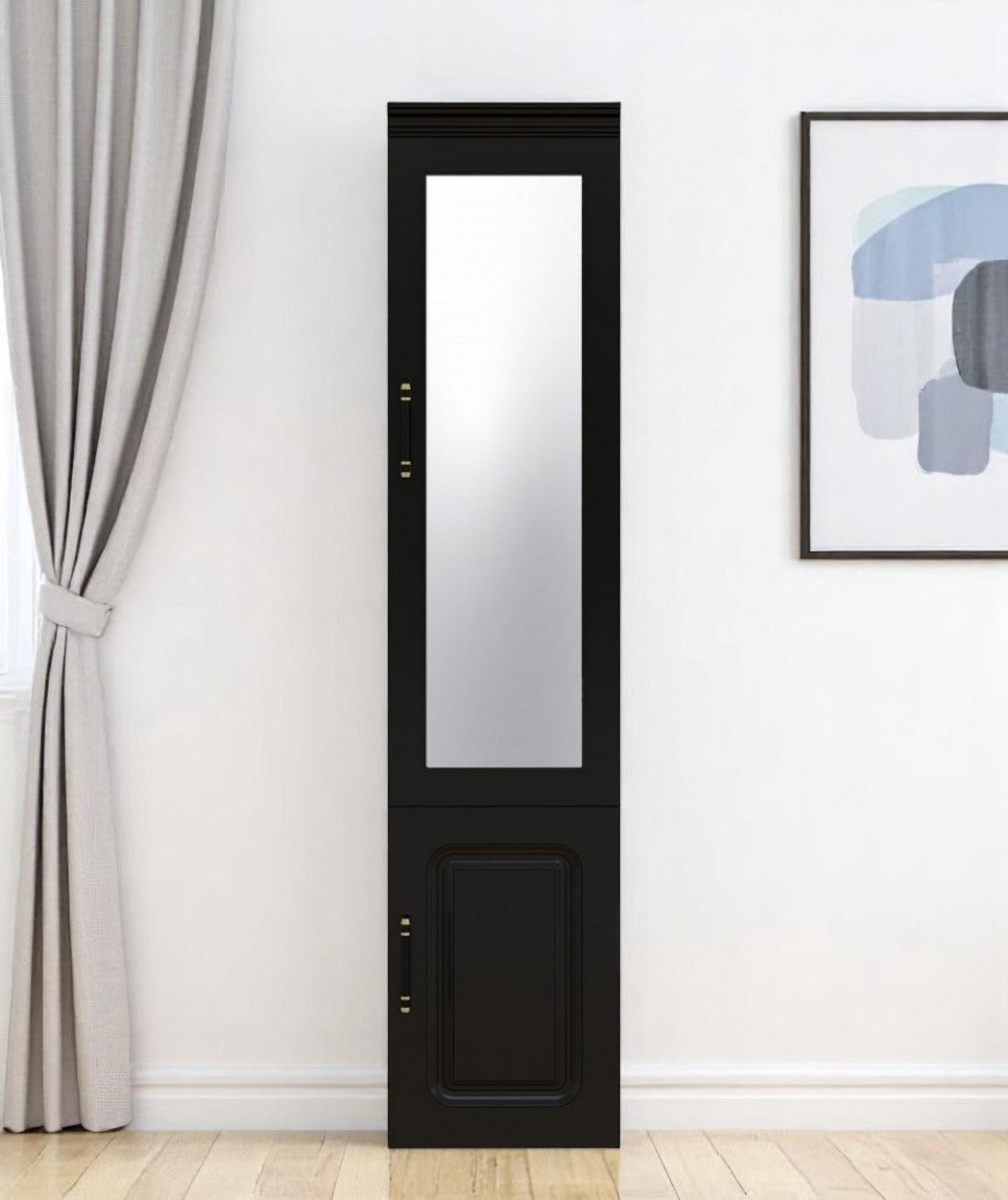 71 Black Wood Mirrored Two Door Combo Dresser