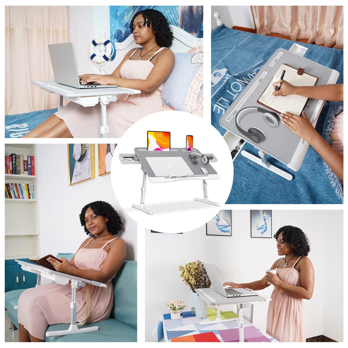 Foldable Laptop Bed Tray Desk With Extral Drawstring Bag, Klear Adjustable Laptop Bed Table With Heights And Angles, Laptop Lap