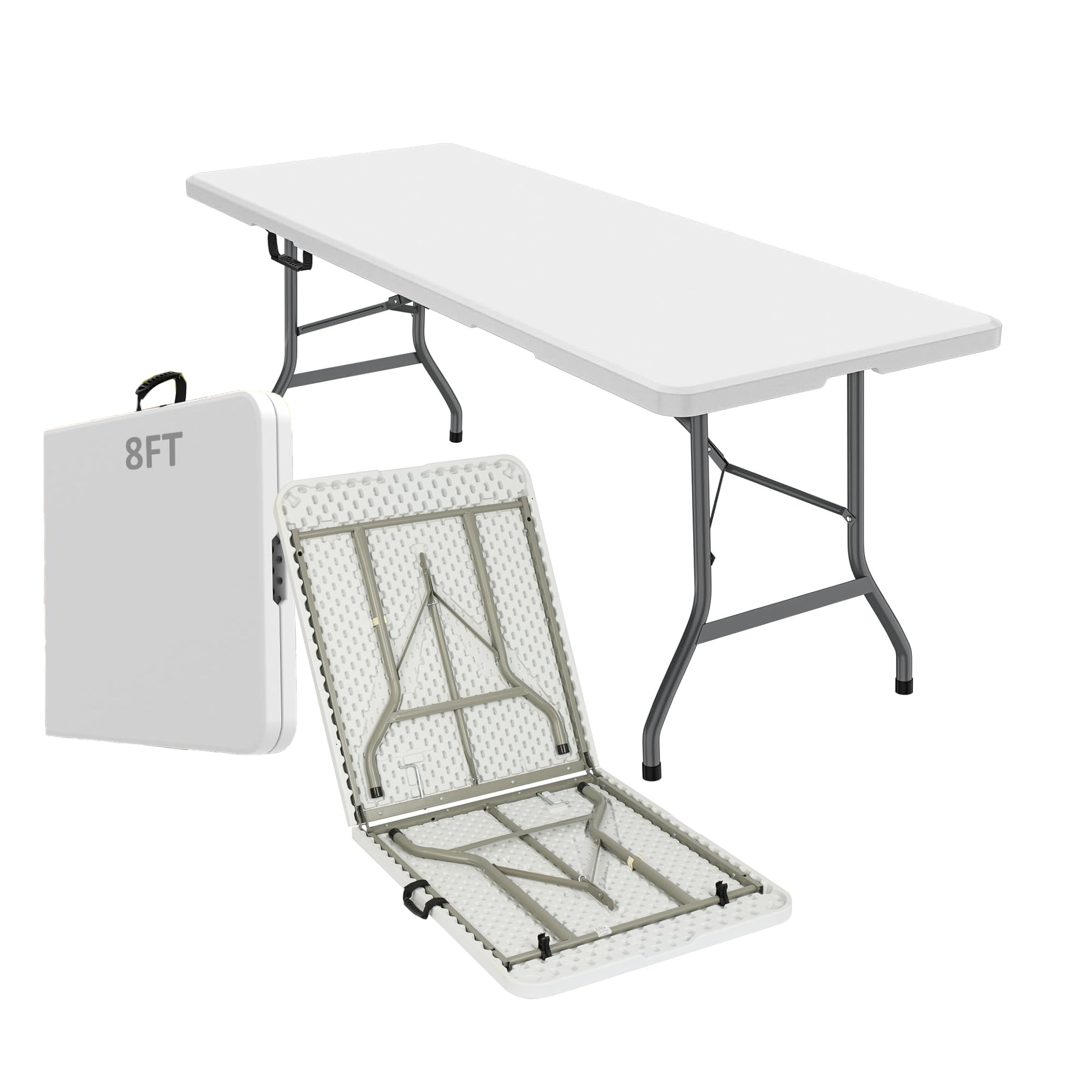 ONUUNPY 8ft Heavy Duty Portable Folding Table - Plastic Dining Table Indoor/Outdoor White Plastic Table for Parties, BBQs, and C