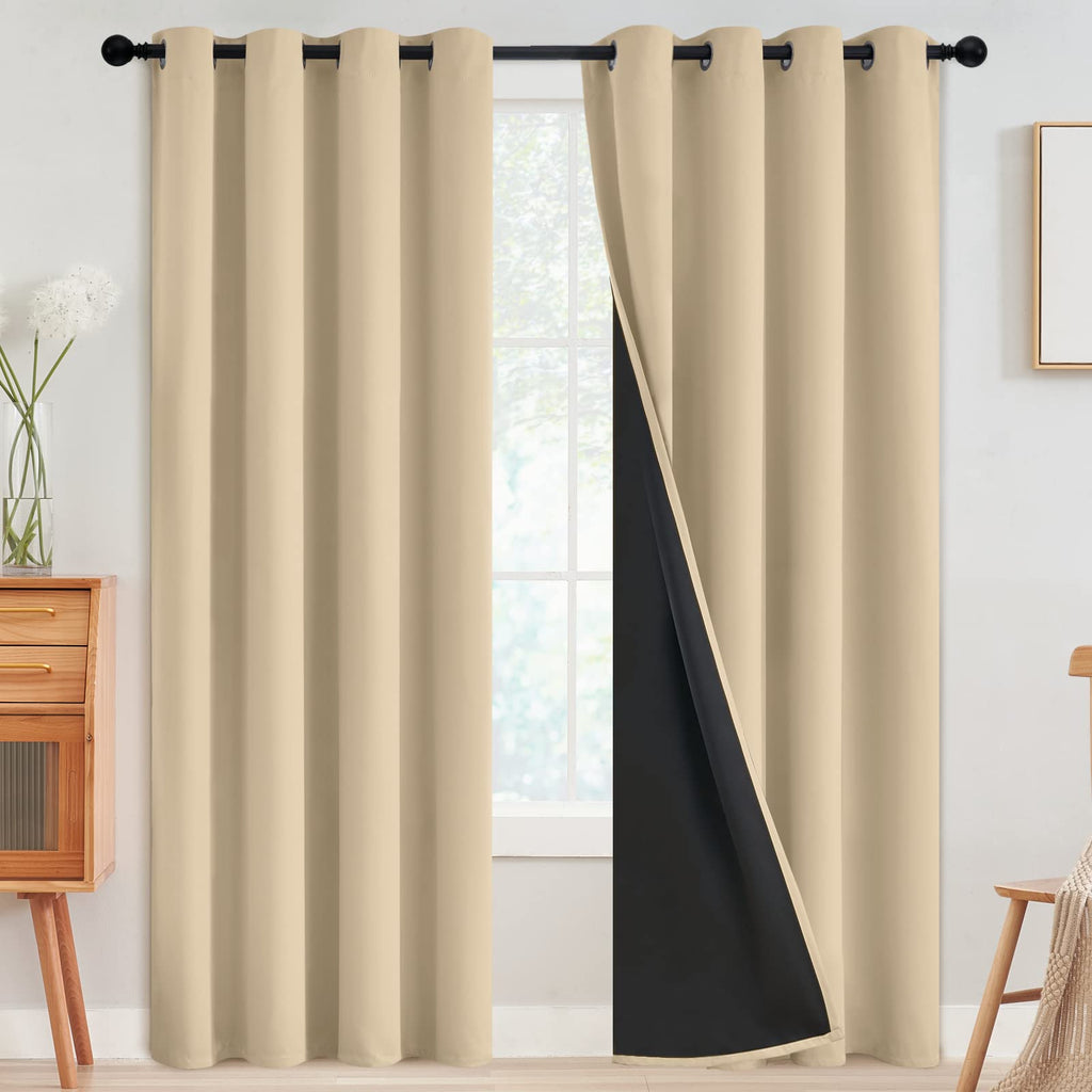 Simplehome 100% Blackout Curtains For Bedroom,Thermal Insulated Grommet Window Drapes Room Darkening Beige Curtains For Living R