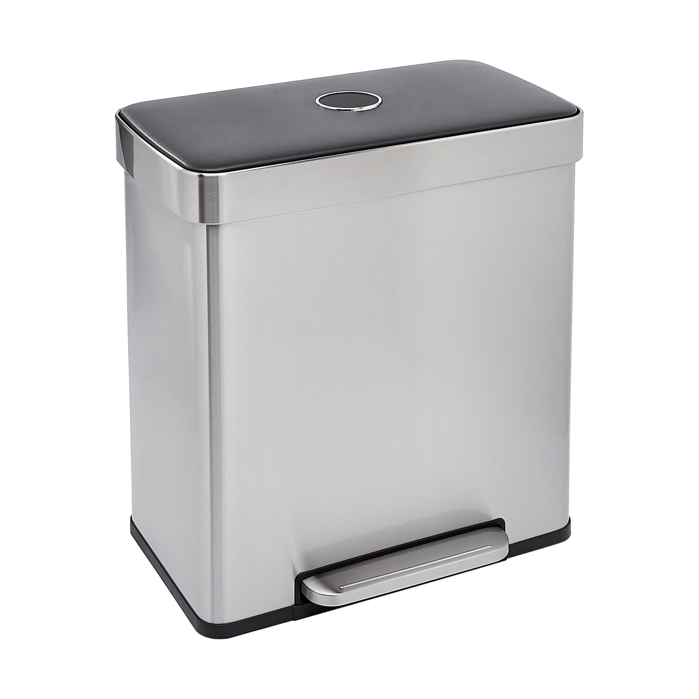 Amazon Basics Rectangular Dual Compartment Recycling Garbage Trash Can, Grey,Silver, 60 Liters