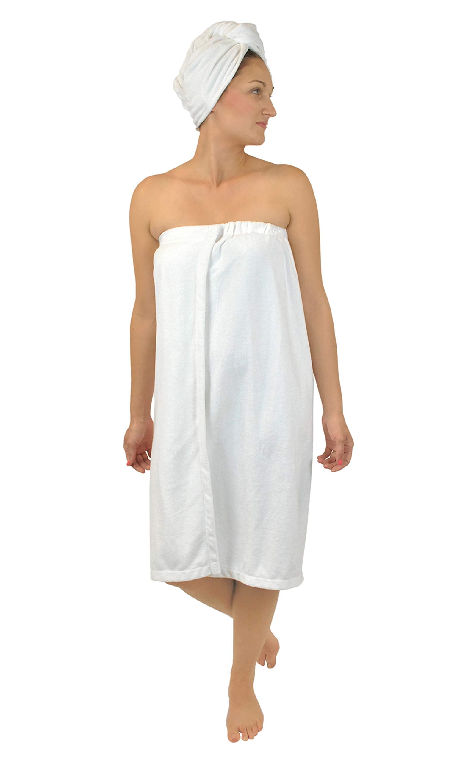 DII Womens Adjustable Microfiber Hair & Shower Wrap Combo, White