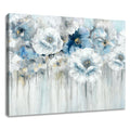 Woxfcart Bathroom Wall Art Abstract Flowers - White Floral Painting Artwork on Canvas with Gold Pictures for Blue Gray Bedroom D