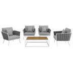 Modway Stance 5 Piece Outdoor Patio Aluminum Sectional Sofa Set In White Gray, Sips For Four