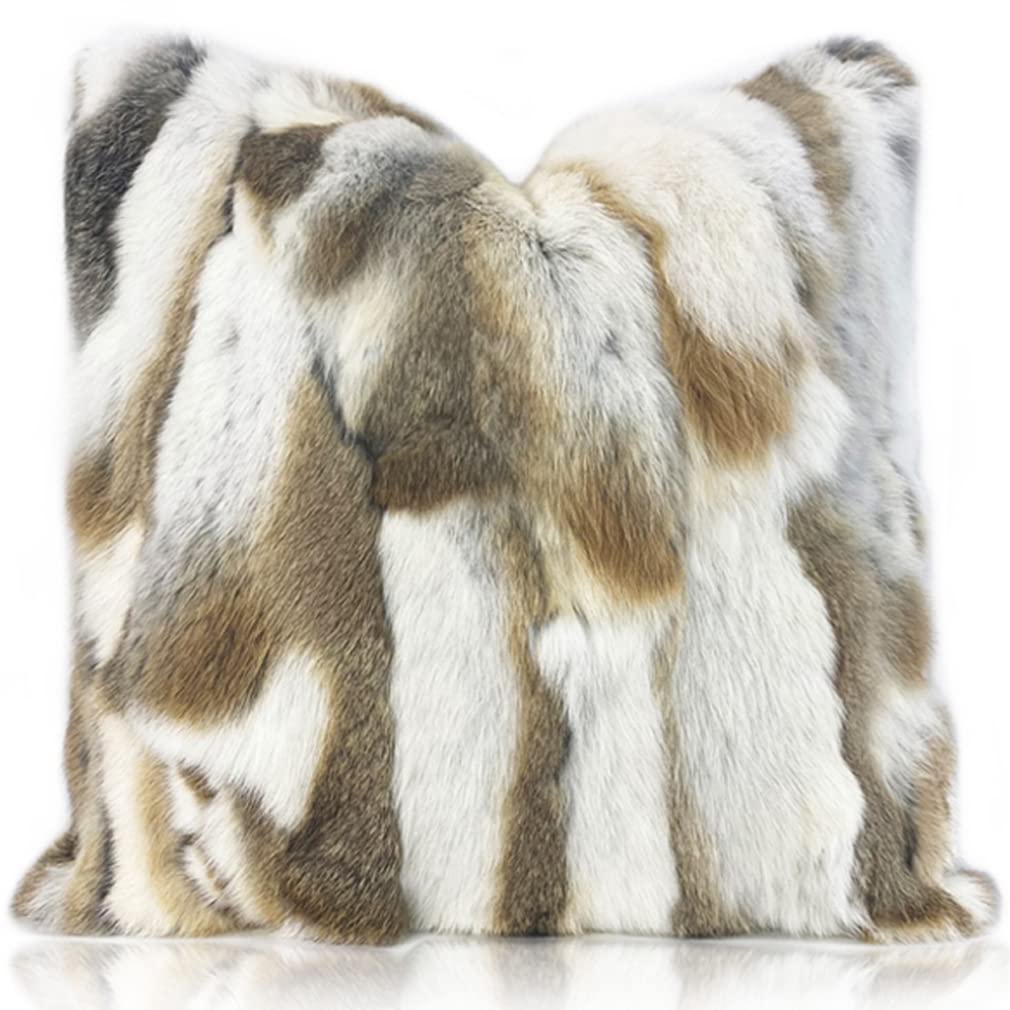 Entua Natural Handcrafted Rabbit Fur Throw Pillow Covers Soft Plush Real Fur Pillow Case Luxury Animal Skin Cushion Cover Farmho