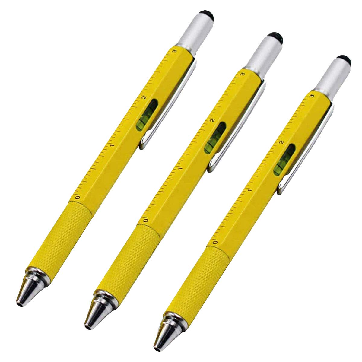 Stylus Pen, 7-In-1 Multi-Tool Pen [Touchscreen Stylus, Ballpoint Pen, Ruler, Level, Phillips Screwdriver And Flathead (3 Pack Ye