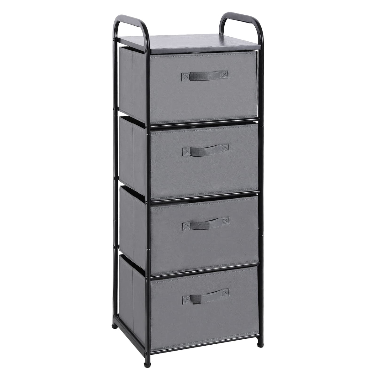 Max Houser 4 Drawer Fabric Dresser Tall Storage Tower, Dresser Chest With Wood Top, Vertical Nightstand Side Organizer Unit With Metal Frame For Closets Bedroom Nursery Room Hallway(Leaden)