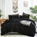 Clothknow Black Comforter Set Twin 3Pcs Ruffles Bedding Comforter Sets Black Comforter Twin Boho Shabby Chic Comforter Black Com