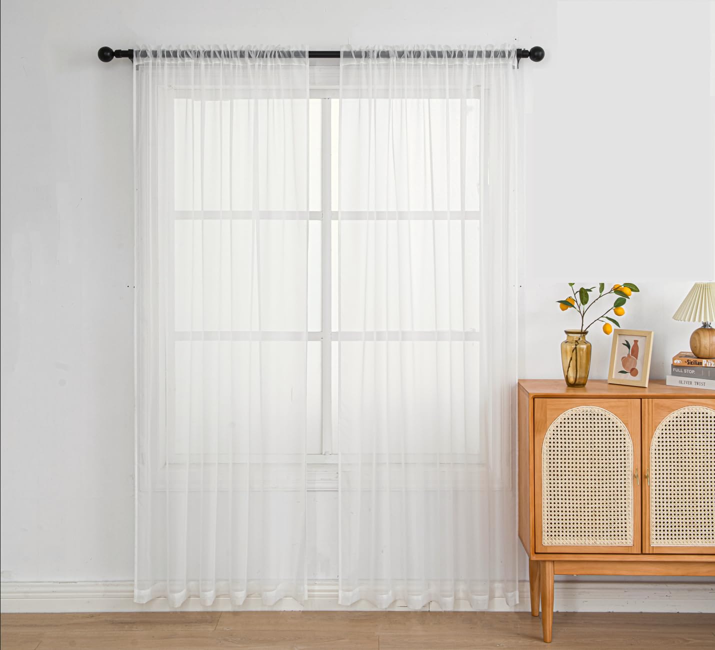 Pi Sheer Curtain 108 Inches Long,Light Window Drapery Soft Airy Voile With Rod Pocket For Living Room/Bedroom/Patio Door/Sliding Glass Door 2 Panels(W42Xl108-2Pc,Beige)