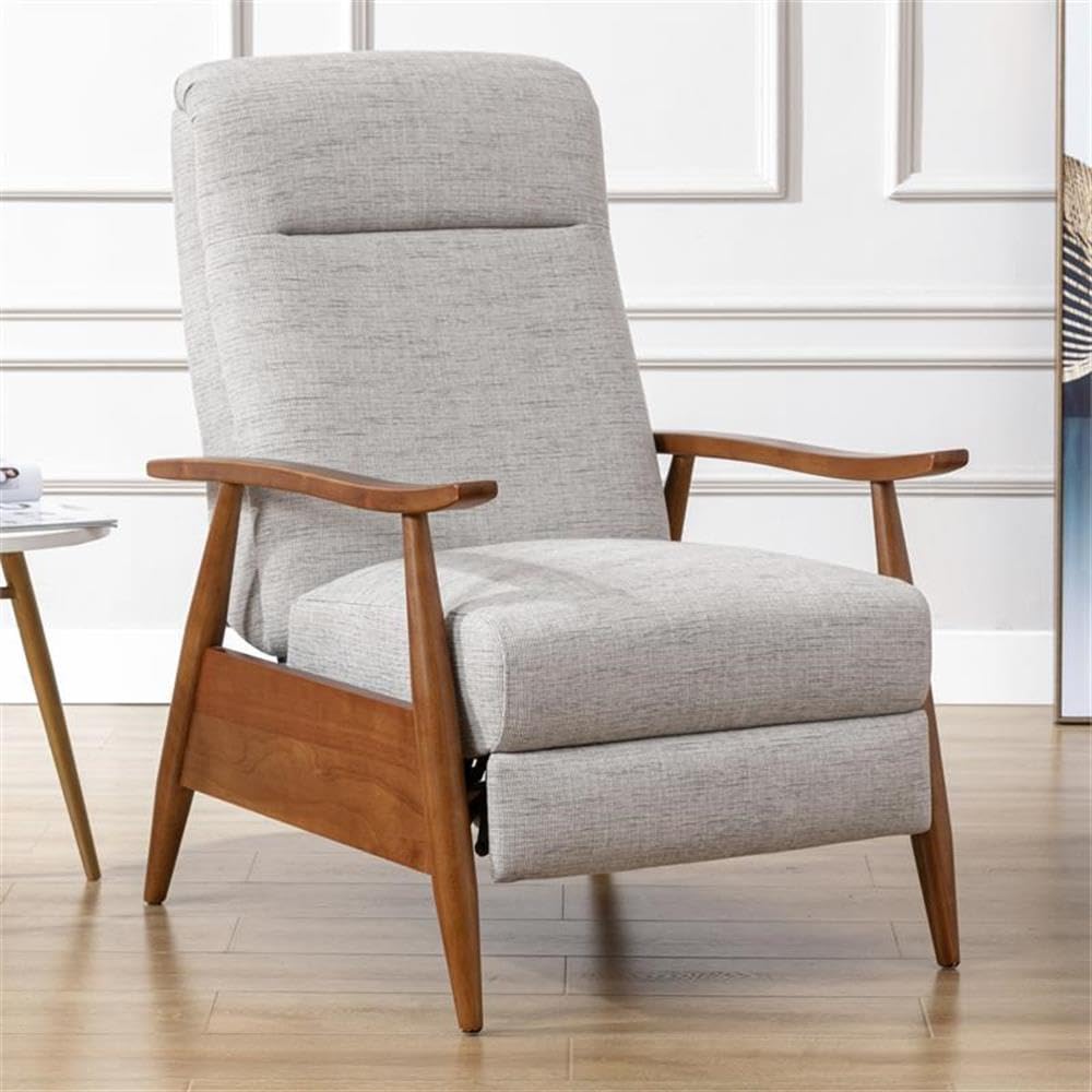 Comfort Pointe Terni Wood Arm Push Back Recliner in Sea Oat Beige Performance Fabric