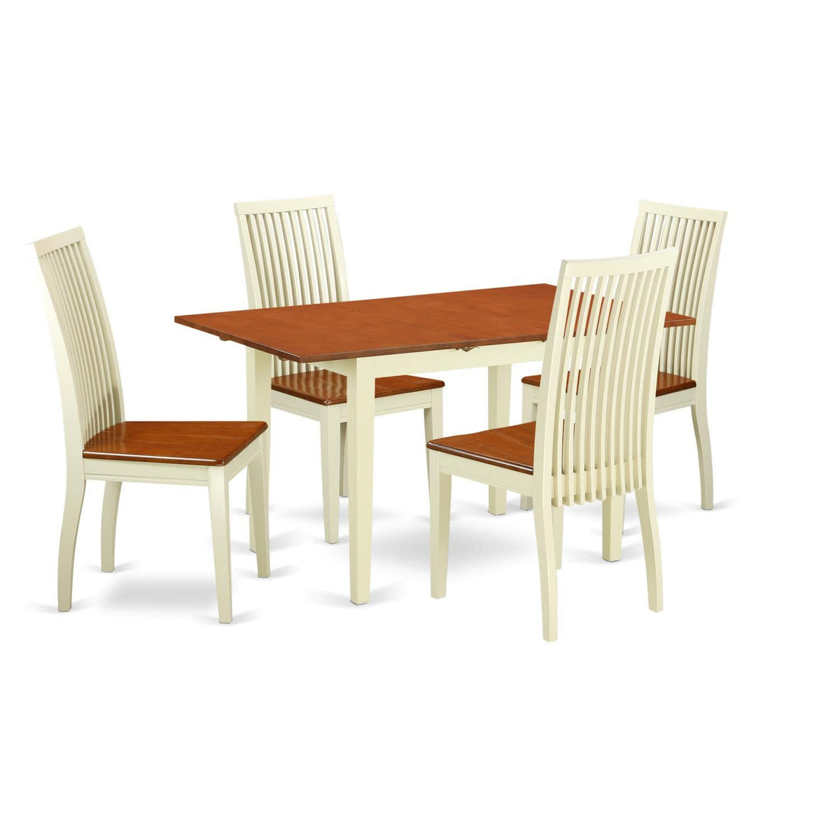 East West Furniture Noip5-Bmk-W 5 Piece Kitchen Table Set For 4 Includes A Rectangle Dining Room Table With Butterfly Leaf And 4 Dining Chairs, 32X54 Inch, Buttermilk & Cherry