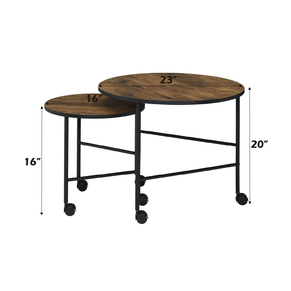Acme Oblis 2-Piece Round Wooden Top Nesting Tables in Vintage Oak