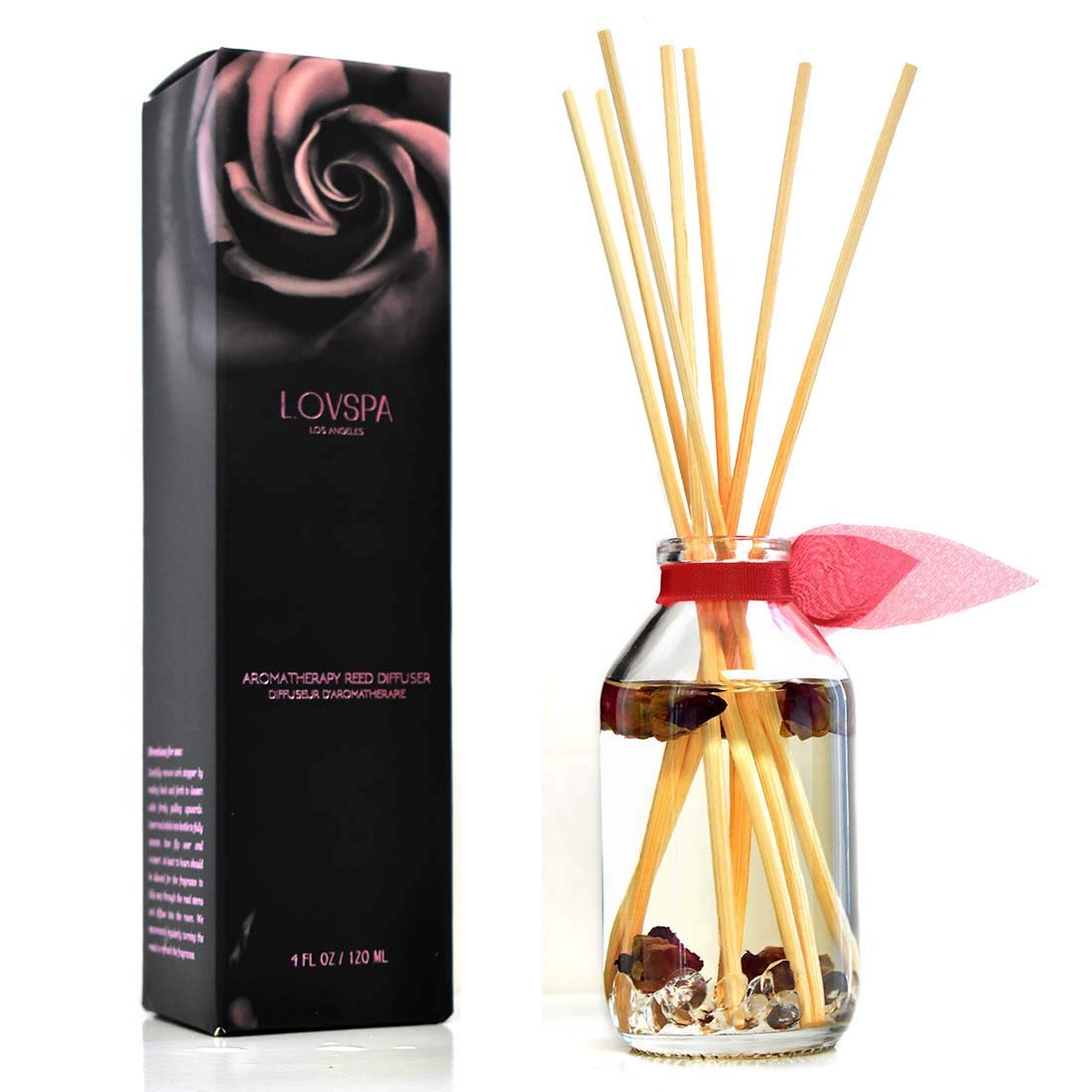 LOVSPA Velvet Rose Reed Diffuser Set - Floral Scent Diffuser for Home with Long Lasting Fragrance - Non-Toxic Oil Reed Diffuser 