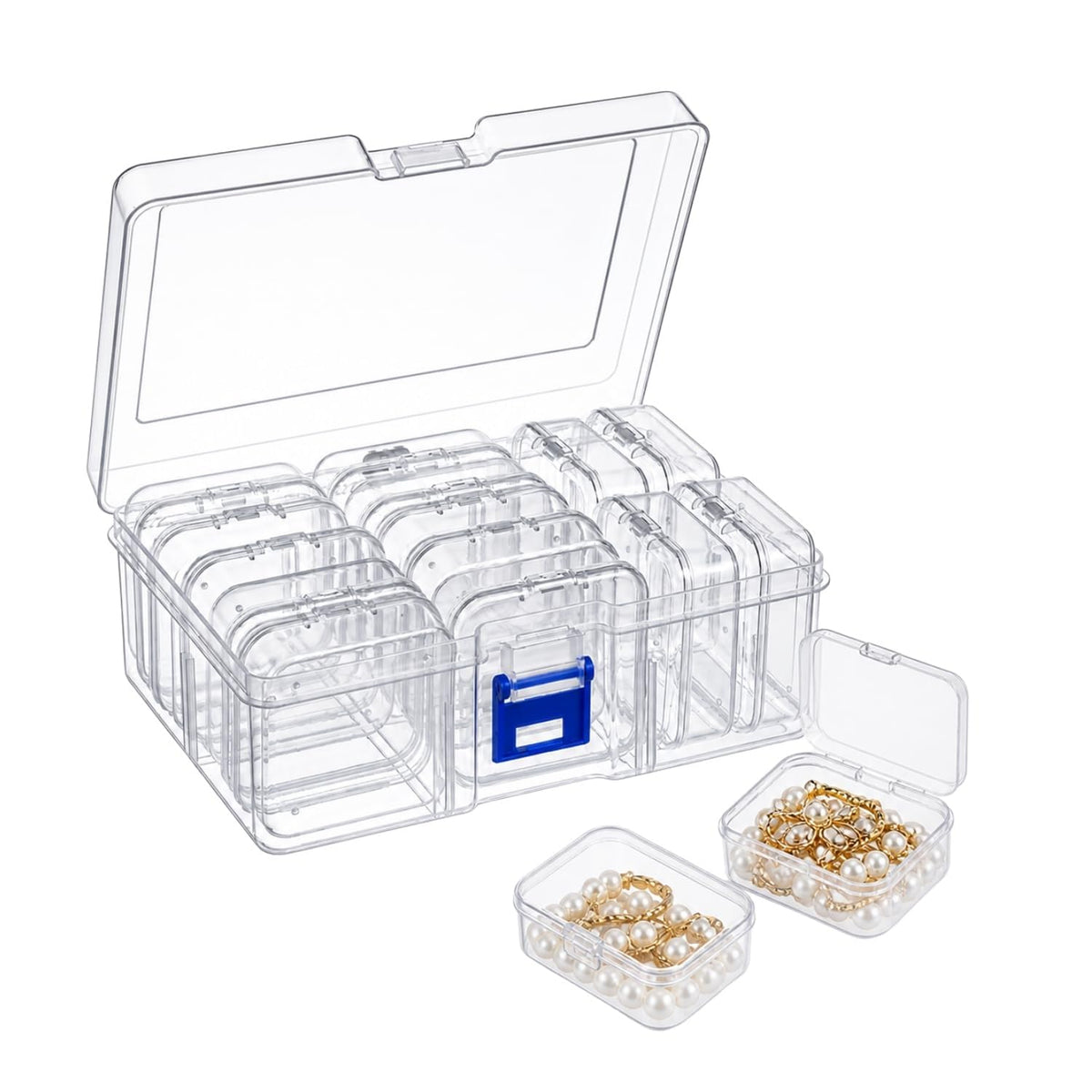KROYWEN Transparent Jewellery & Accessories Storage Box | Box MultiCompartment Organizer with Removable Grids | Plastic Organiz