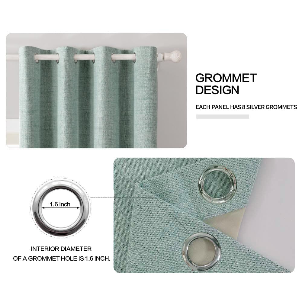 Miulee Linen Blackout Curtains And Drapes 100% Room Darken Thermal Insulated Grommet Window Panels With Coating 2 Pcs W 42 X L 84 Inches Seafoam Green