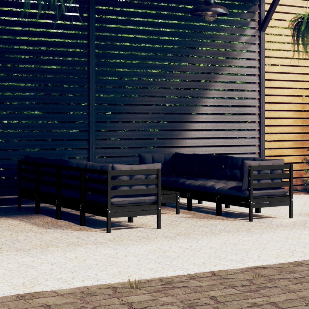 vidaXL Solid Pinewood Patio Lounge Set 9 Piece with Cushions Garden Outdoor Lawn Yard Terrace Balcony Wooden Seat Seating Furniture