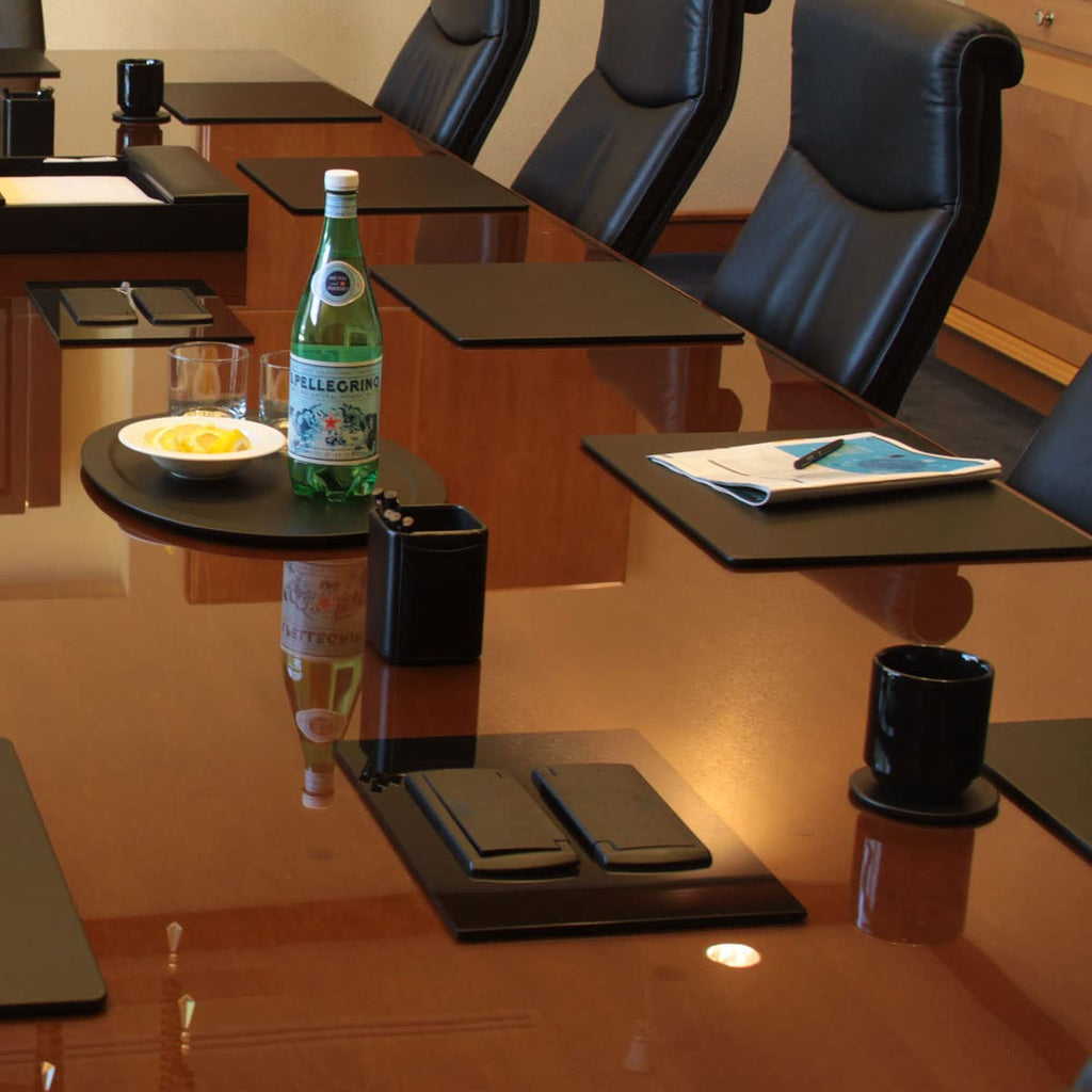 Dacasso Black Leather Conference Room Set With Integrated Organizer, 23-Piece