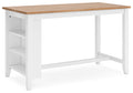 Signature Design by Ashley Gesthaven Farmhouse Counter Height Dining Table with 3 Shelves and Trestle Base, Light Brown & White