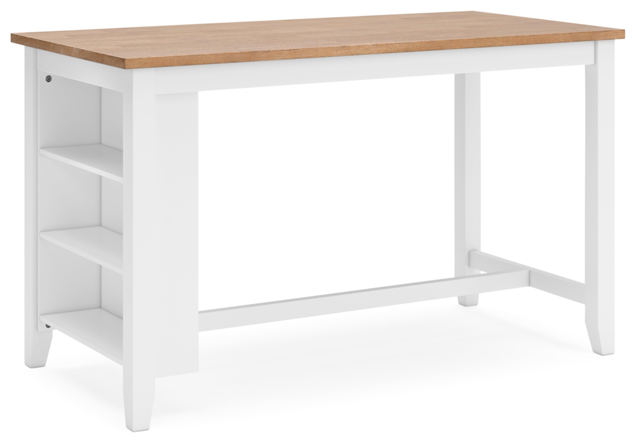 Signature Design by Ashley Gesthaven Farmhouse Counter Height Dining Table with 3 Shelves and Trestle Base, Light Brown & White