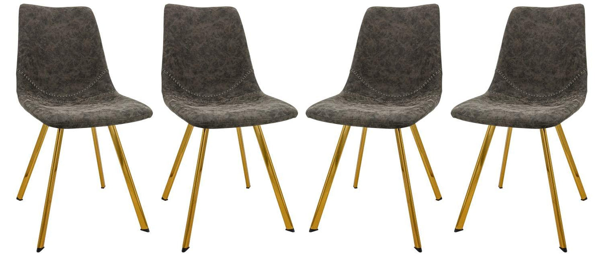 LeisureMod Markley Modern Leather Dining Chairs Kitchen Chairs with Gold Legs Set of 4 (Grey)