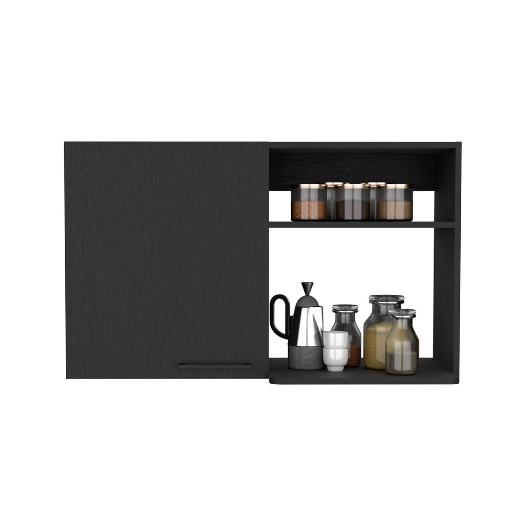 Stackable Wall Storage Cabinet 24&Quot; H, 2 Internal Shelves, 2 External Storage Shelves, 1 Door, Black
