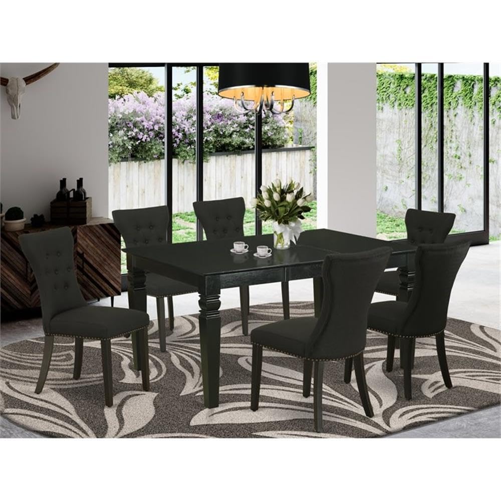 East West Furniture Wega7-Blk-24 7 Piece Kitchen Table Set Consist Of A Rectangle Dining Table With Butterfly Leaf And 6 Black Linen Fabric Parsons Dining Chairs, 42X60 Inch, Black