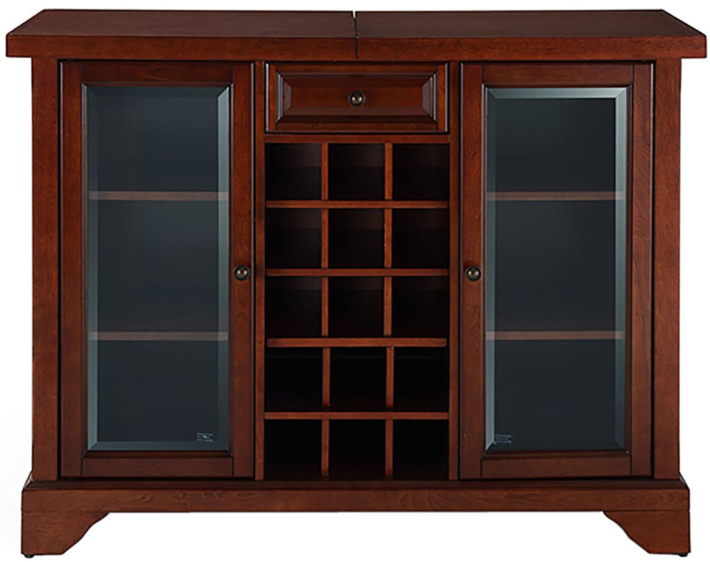 Crosley Furniture LaFayette Sliding Top Bar Cabinet with Storage Shelves, Drawer, and Wine Rack, Vintage Mahogany
