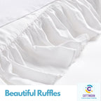 Ruffled Bed Skirt With Split Corners-Dust Ruffle - 18'' Drop 100% Microfiber Soft,Sheen & Luxurious Look - Bed Skirts (White -Ki