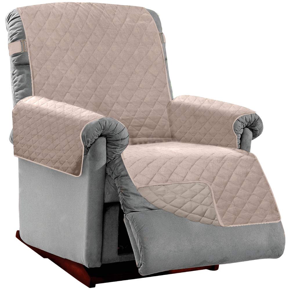 Sofa Shield Patented Recliner Slip Cover, Large Cushion Protector, Reversible Stain And Dog Tear Resistant Slipcover, Quilted Microfiber 25” Seat, Washable Covers For Dogs Pets Kids, Light Taupe